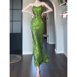 Girlary Women's Sexy Green Mermaid Dress with Sequins, Slimming and Figure-Hugging, Ideal for Glamorous Balls, Exuding a High-End Look.