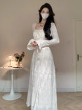 Girlary Spring Elegant Solid Party Long Dresses for Women Casual Lace Up A-line Prom Robe Mujer New Long Sleeve Clothes