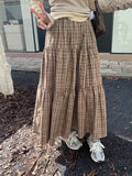 Girlary Plaid Long Skirt Women Vintage Elegant Preppy Style Midi Skirts Harajuku Autumn Winter Casual Streetwear A-line Skirts