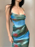 Girlary Women's Sexy Elegant Retro Backless Slash Neck Tie Dye Suspender Dresses Summer High Waist  Hotsweet Party Club Dress