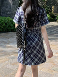 Girlary Fashion New Women Elegant Plaid Preppy Style Dress Vintage Chic Slim Party Birthday Clothes Spring Summer Female Vestidos