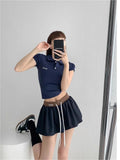 Girlary Harajuku mini skirts y2k clothes skirts 2024 Summer skirt for woman patchwork elastic waist drawstring tennis skirt with shorts