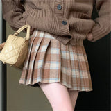 Girlary Mini Pleated Skirts Vintage Women Plaid Chic Daily Office Lady High Waist Slim Bodycon Retro New Autumn Casual