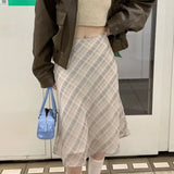 Girlary Plaid Skirt Vintage Women Elegant Sweet Korean Style Mid Skirt Y2k Harajuku fashion A-line summer Aesthetics Skirts