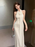 Girlary Floral Applique Backless Maxi Dresses Elegant Sexy White Going Out Dress Sexy Women Summer Party Outfits