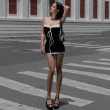 Girlary Sexy Fake 2 Sling Dresses for Summer Women's Dress 2024 New Sexy Waistless Drawstring Strapless Lace up Skinny Mini Dress Woman