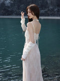 Girlary Elegant Lace Bandage Wedding Dresses Summer Spaghetti Straps Evening Party Prom Vestido Women Solid A-line Holiday Clothes