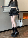 Girlary Chic Pleated Pu Skirts for Women High Waisted brown Black Fashion Solid Mini Skirts Autumn A Line Skirt 2024