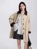 Girlary Fashion Commuting Loose Trench Coat Korean Style Elegant Midi-Length Women's Windbreaker Coat Casual Versatile Jacket Tops