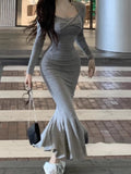 Girlary Bodycon Midi Dresses Women Korean Fashion Sexy Slim Waist Solid Dress Female Even Party Clothing 2024 Spring Elegant Fashion Y2k