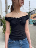 Girlary Vintage Ruffles V Neck Tank Tops Women Summer Solid Sleeveless Slim Sexy Y2k Crop Top Femme Sweet Cute Cotton Bow Vests