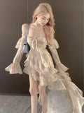 Girlary Spring and Autumn New Women's Sexy Ruffled Long Sleeve Shoulder Irregular Dress