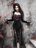 Girlary Dark Elegant Gothic Long Dresses Women Evening Dresses Aesthetic E-girl Lace Splice Sexy Split Alt Outfits Slim Party Club Dress