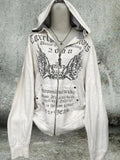 Girlary Vintage Sweatshirts 2024 Women's Clothes White Print Tunic Hooded Y2k Coat Streetwear Fashion Casual Hoodies Tops Ropa Mujer