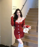 Girlary Autumn Elegant Slim Knitting Lace Dress Women Sexy Bodycon Y2k Mini Dress Casual Short Party Korean Fashion Dress Design