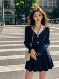 Girlary Korean Version of Fashion Temperament College Style Dress Autumn New Item Contrasting Color Design Sense A-line Dresses