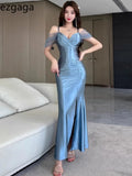 Girlary Dresses Women Sleeveless Slash Neck Off Shoulder Patchwork Split Slim Sexy Elegant Party Dress Ladies Temperament