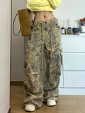 Girlary Vintage Y2k Camouflage Cargo Pants Women Hip Hop Style Wide Leg Camo Pants Tie-dye Streetwear Grunge Aesthetic 90s Pants