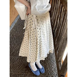 Girlary French Sweet Polka Dot High Waisted A-line Skirt Korean New Versatile Mid Length Skirts for Spring/summer 2024