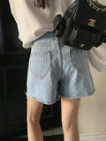 Girlary Vintage Denim Shorts Women Polka Dots Loose Summer 2024 Fashion Jeans High Waist Slim Casual All Match Streetwear