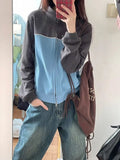 Girlary Korean Hippie Blue Zip Up Sweatshirt Women Harajuku Kpop Oversize Hoodie Female Tracksuit  Streetwear Patchwork Tops