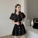 Girlary Chic Women Floral Dress Short Sleeve Single-breasted Korean Fashion Summer New A-Line Elegant Dresses Vestidos