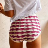 Girlary Women Y2K Aesthetic Crochet Knit Shorts Vintage Striped Low Waisted Boxer Shorts Summer Cute Mini Shorts Knitwear