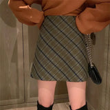 Girlary Vintage Plaid Mini Skirt for Women Korean Fashion Elegant High Waist Slim A-line Short Skirt Harajuku Streetwear Autumn