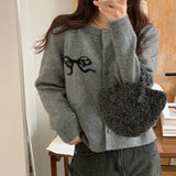 Girlary Korea Chic Spring Bow Embroidery Knitted Cardigans Women 2024 New Fashion Single Breasted O-neck jacquard Sweater Knitwear Coat