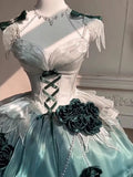 Girlary Japan Elegant Noble Amber Green Short Jsk Dress Flower Wedding Birthday Dress Heavy Industry Trailing Princess Skirt Lolita