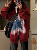 Girlary Y2K Zip Up Hoodie Women Sweet Star Graphics Sweatshirts Fashion Red Oversized Sport Coat Grunge Female Harajuku Clothes