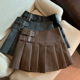 Girlary S-3XL Y2K Pu Leather Mini Skirts Women Streetwear High Waist Pleated Skirt Vintage Korean Black Slim Casual A Line Skirts