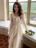 Girlary Elegant Solid Fairy Midi Dresses Korean Fashion Ruffles Slim Wasit A Line Clothing Autumn Women Princess Evening Party Vestidos