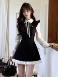 Girlary Women Spring Summer New Elegant Patchwork Mini Dress Long Sleeve Slim Vestido Korean Preey Style Chic Party  Robe Mujer