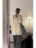 Girlary Women's Lace-up Grey Pullover Knitted Sweater Harajuku Y2k Long Sleeves V-Neck Sweater Jumper Vintage 2000s Aesthetic Clothes