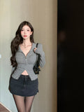 Girlary Sexy Long Sleeve Korean Autumn Clothes Women Top Gray Zipper Solid Slim Jackets Spring Hotsweet Fashion Lady Clothes Y2k