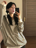 Girlary Vintage Striped Oversized Hoodies Women Harajuku Kpop Zip Up Sweatshirts Korean Casual All-match Cardigan Grunge Gothic