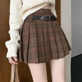 Girlary  Preppy Style Women Vintage Mini Skirts Autumn Chic Plaid A-Line OL Pleated Office Lady High Waist Slim New Daily