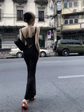 Girlary Sexy Lace Backless Suspender Dress for Women's Summer Slim Fit Black Long Buttocks Wrapped Dress New