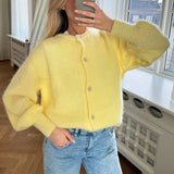 Girlary Women Ladies Fashion Solid Color Cardigans Spring Autumn Button-Down Knitwear Jacket Coat Preppy Y2K Vintage Knitted Sweater