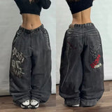 Girlary American Fashion Trend Joker Pattern Embroidered Loose Jeans Women Street Y2K New Hip Hop Oversized Wide-leg Pants Unisex Jeans