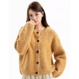 Girlary Yellow Round Neck Y2K Sweater Cashmere Jacket Women's Clothing Blue Knitting Sweater Cardigan Vintage Fashion Autumn Tops