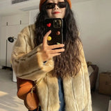 Girlary Winter New American Retro Vertical Striped Fur Imitation Mink Eco Friendly Parkas Thickened Stand Up Collar Warm Cotton Coat