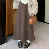 Girlary A-Line Solid Long Skirts Streetwear Casual Women All Match 2025 New OL Winter Loose Daily High Waist Mujer Gentle