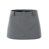 Girlary Y2K Low Waist Mini Skirt With short lining Sexy A-line Package Hips Mini Short Skater Party Femme Gray Black