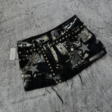 Girlary American Retro Rhinestone Sequined Skirt Women's Y2K Harajuku Hip-Hop Gothic Sexy Joker High Waist Slim Mini Skirt Street Wear