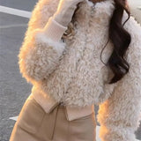 Girlary Fashion Short Waist Collection Lamb Fur Grass Coat for Women Winter New Eco Friendly Jacket Female Clothing