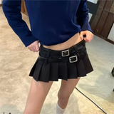 Girlary Mini Skirt Y2k Clothes Kawaii Korean Fashion Skirts for Women 2 Belts Black Mini Skirt Pleated Micro Skirt White Y2k Streetwear