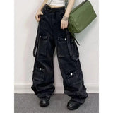 Girlary Y2K Harajuku New Fashion Multi-pocket Baggy Jeans Women High Street Retro Hip Hop Popular Tooling Brand High Waist Wide Leg Pant