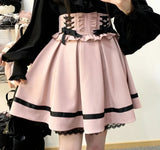 Girlary Japanese Gothic Lolita Style Mini Skirt Girls Sweet Lace Ruffles Slim Ribbon Skirt Streetwear Sexy Women Cute Y2k Party Skirts